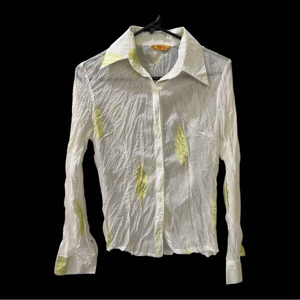 White and Yellow Women's Button Down Shirt